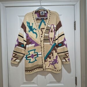 Handknits Aztec Full Button  Knit Cardigan Size 3X
